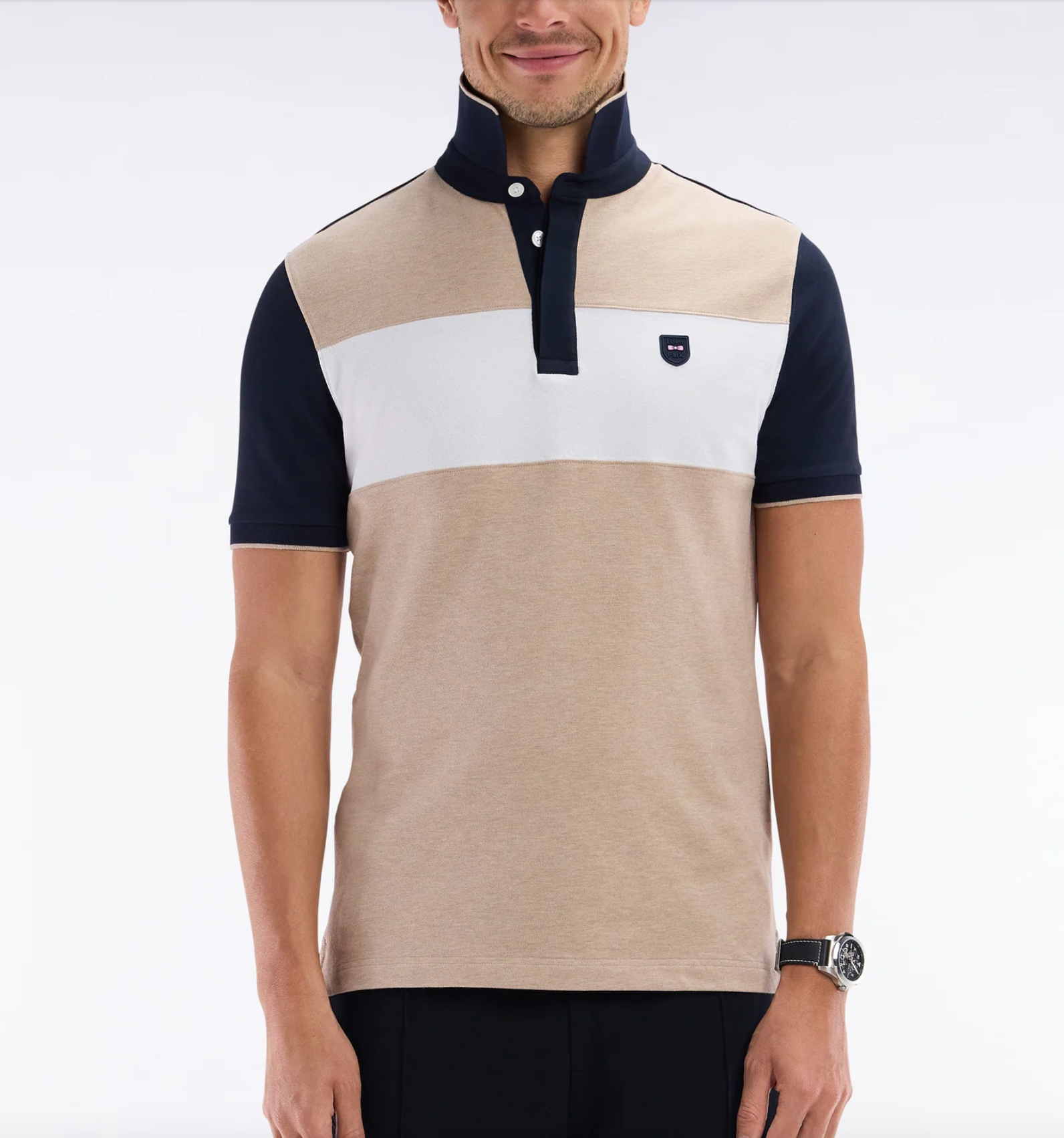 POLO BEIGE BANDE BLANCHE