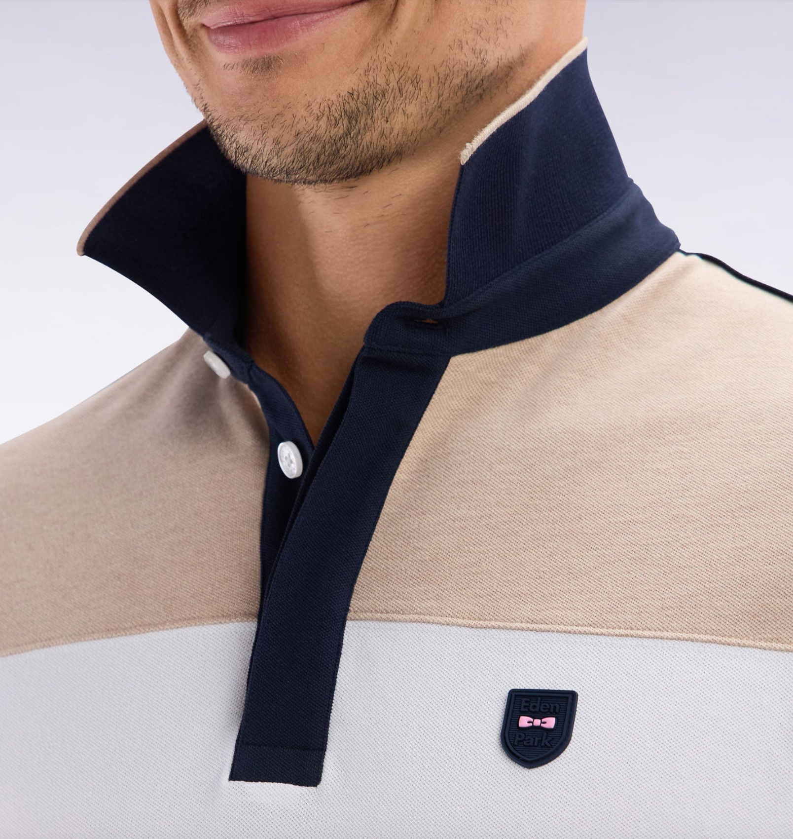 POLO BEIGE BANDE BLANCHE